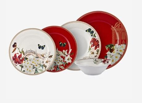 Kırmızı Beyaz Porselen Yemek Takımı 24 Parça