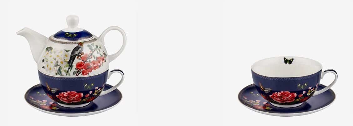 Lacivert Porselen Tek Kişilik Çay Seti 350 ml