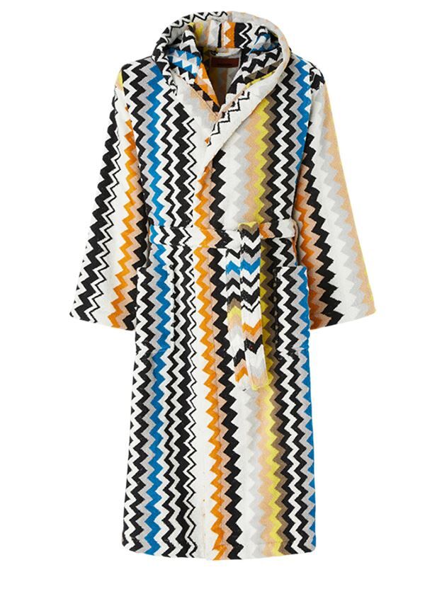 Best Siyah Çok Renkli Zigzag Desenli Kapüşonlu Bornoz