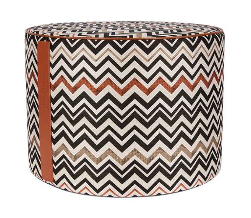 Belfast 160 Siyah Çok Renkli Zigzag Desenli Yuvarlak Puf