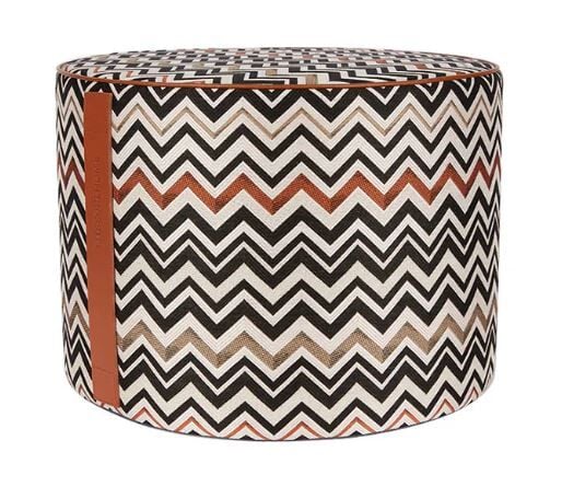 Belfast 160 Siyah Çok Renkli Zigzag Desenli Yuvarlak Puf