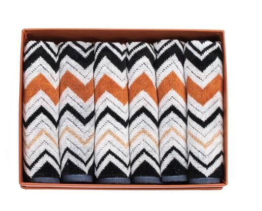 Bernard Siyah Çok Renkli Zigzag Desenli Kutulu El Havlusu Seti 6'lı