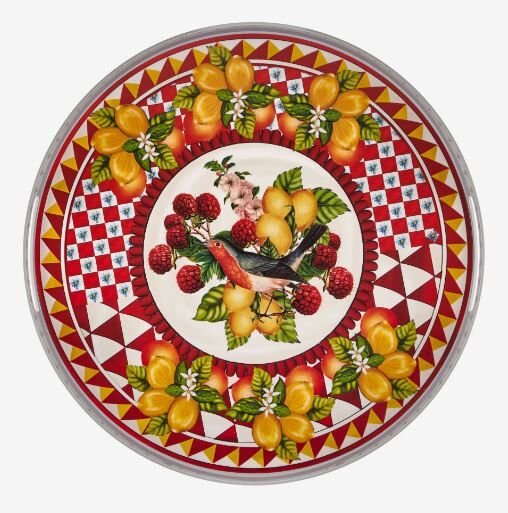 Portofino Kırmızı Meyveli Yuvarlak Tepsi 40 cm