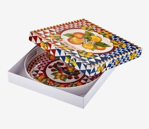 Portofino Kırmızı Meyveli Yuvarlak Tepsi 40 cm