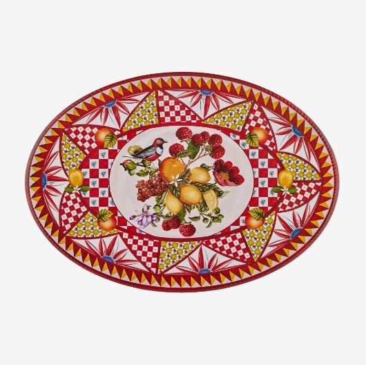 Portofino Kırmızı Meyveli Oval Tabak 50 cm