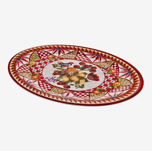 Portofino Kırmızı Meyveli Oval Tabak 50 cm