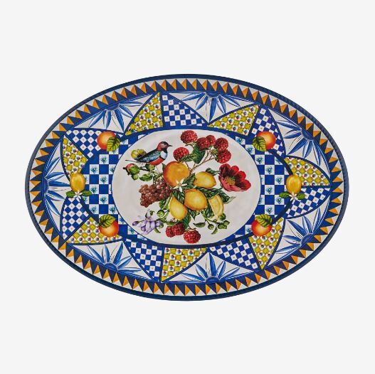 Portofino Mavi Meyveli  Oval Tabak 50 cm