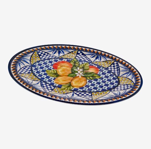 Portofino Mavi Limon Buketi Oval Tabak 50 cm