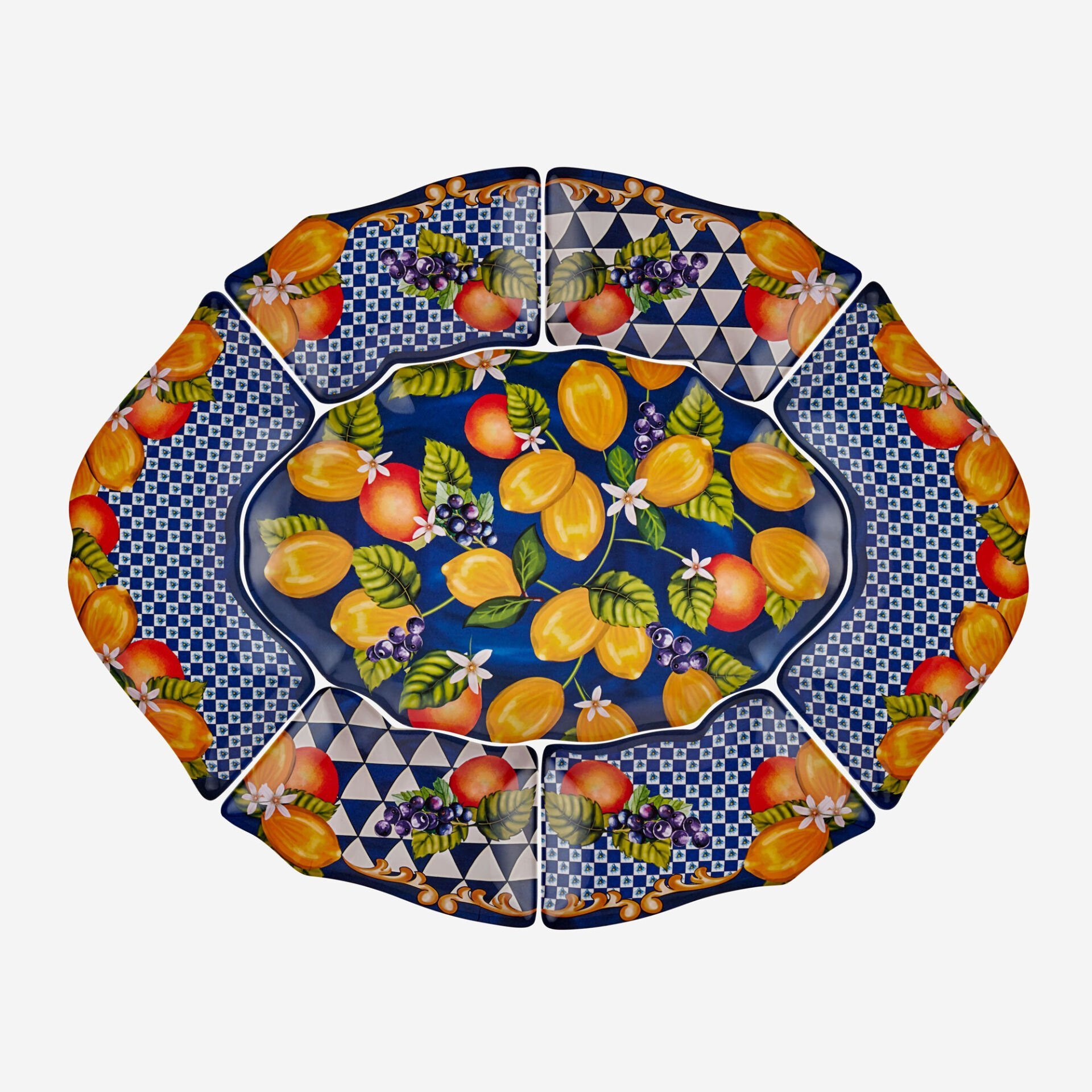 Portofino Mavi Limonlu Bahçe Meze Tabağı 7'li Set
