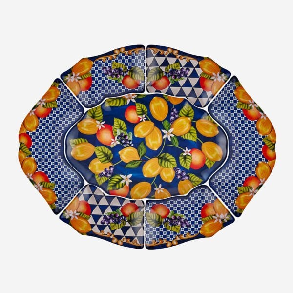 Portofino Mavi Limonlu Bahçe Meze Tabağı 7'li Set