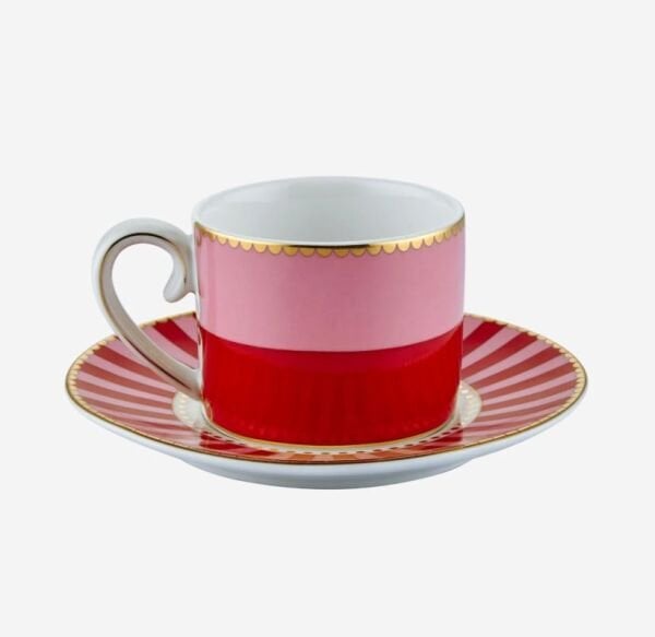 Love Birds Kırmızı Madalyon Desenli Kuşlu Kahve Fincanı 125 ml