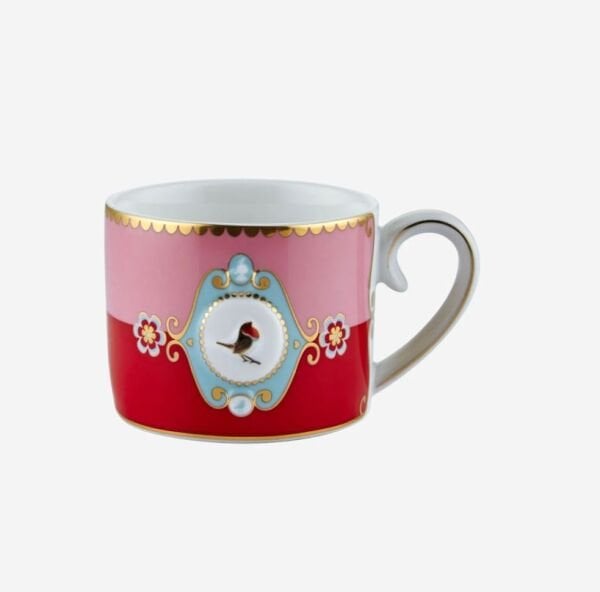Love Birds Kırmızı Madalyon Desenli Kuşlu Kahve Fincanı 125 ml