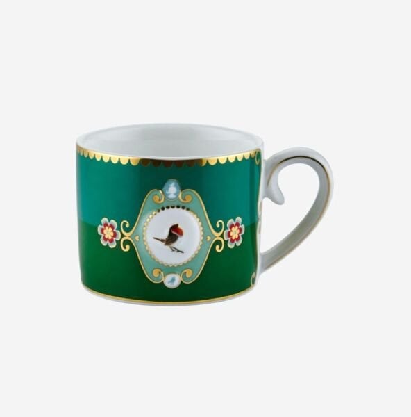 Love Birds Yeşil Madalyon Desenli Kuşlu Kahve Fincanı 125 ml