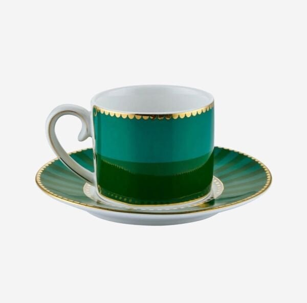 Love Birds Yeşil Madalyon Desenli Kuşlu Kahve Fincanı 125 ml