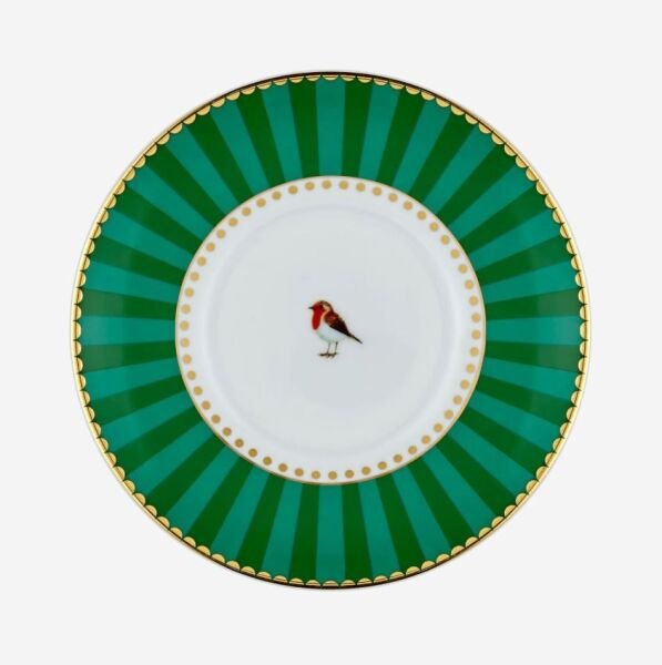 Love Birds Yeşil Madalyon Desenli Kuşlu Kahve Fincanı 125 ml