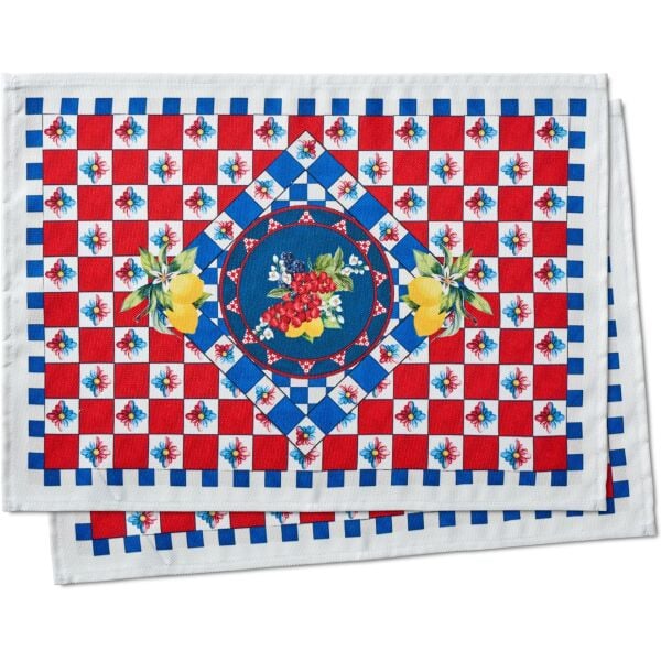 Capri Çiftli Amerikan Servis Mavi & Kırmızı 35*50 Cm