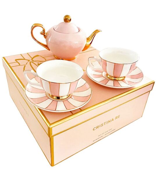 Paris Pinstripe Blush Tea set