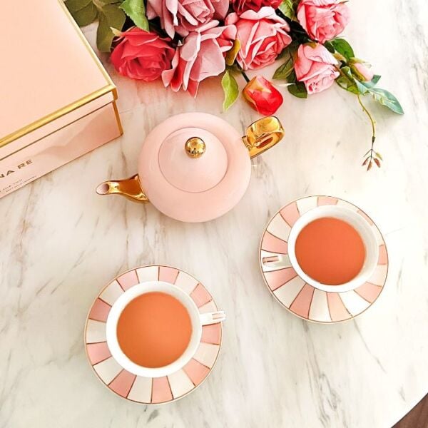 Paris Pinstripe Blush Tea set