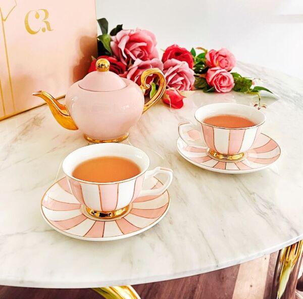 Paris Pinstripe Blush Tea set