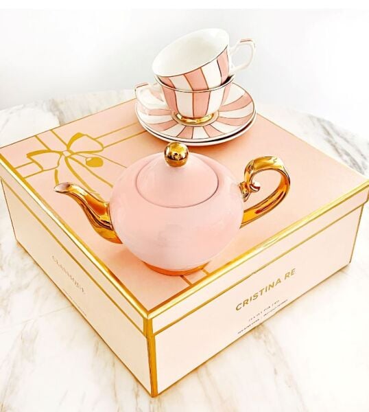 Paris Pinstripe Blush Tea set
