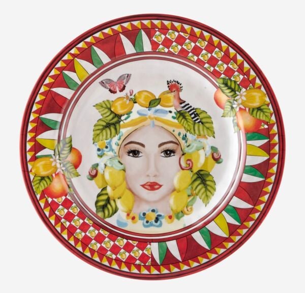 Capri Kırmızı Yüz Desenli Yemek Tabağı 28cm