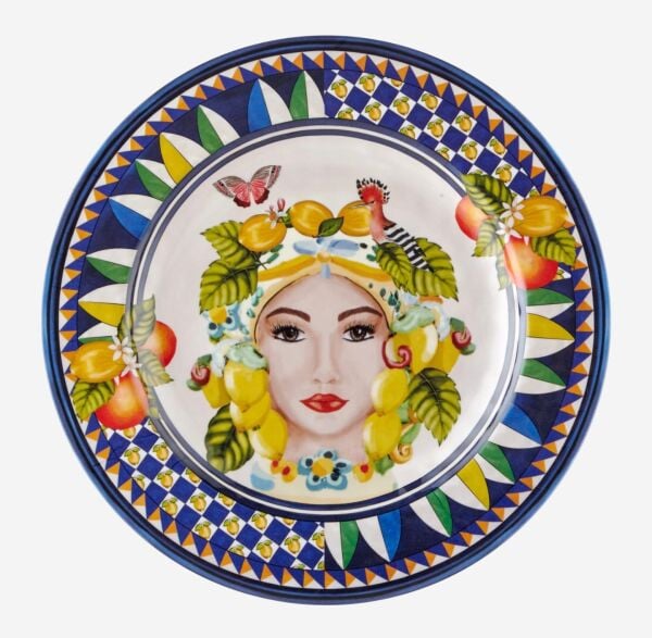 Capri Mavi Yüz Desenli Yemek Tabağı 28cm
