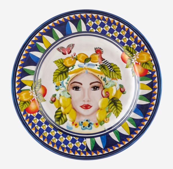 Capri Mavi Yüz Desenli Yemek Tabağı 28cm