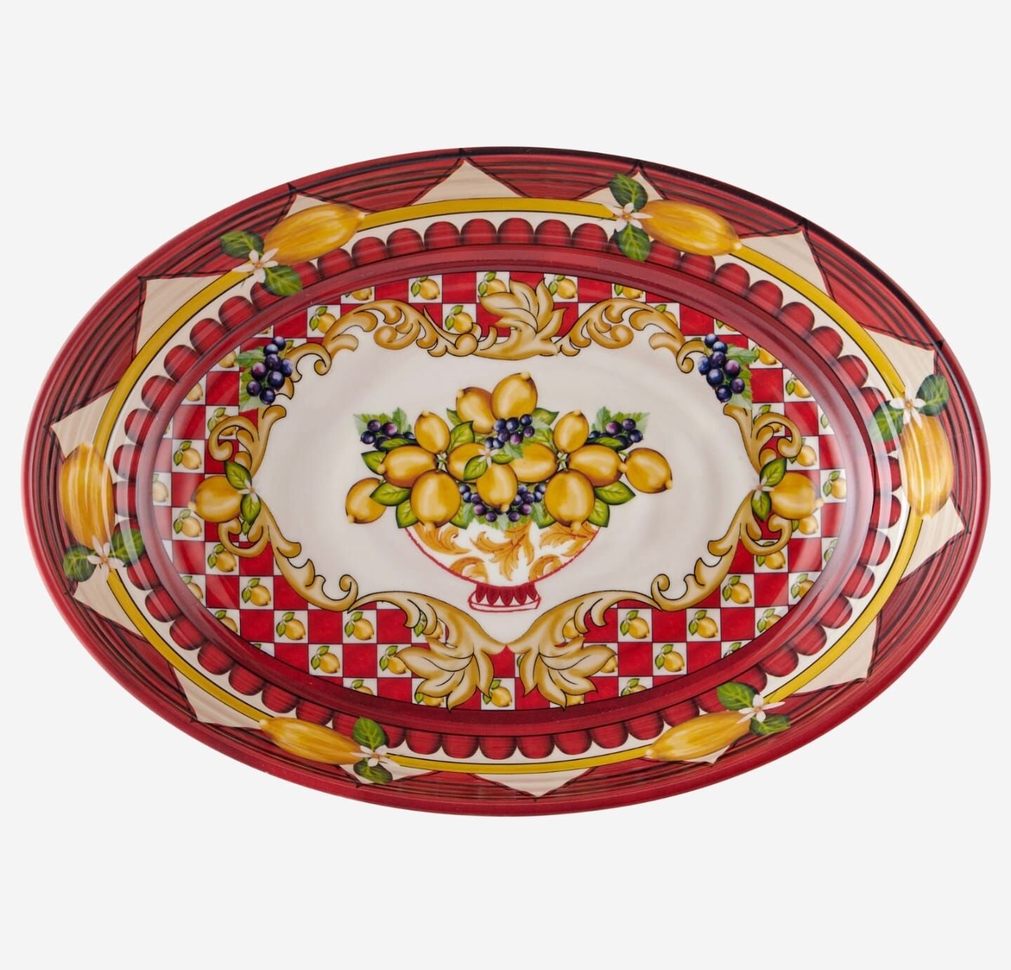 Capri Kırmızı Goblet Desenli Oval Kase 33cm