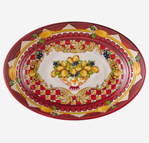 Capri Kırmızı Goblet Desenli Oval Kase 33cm