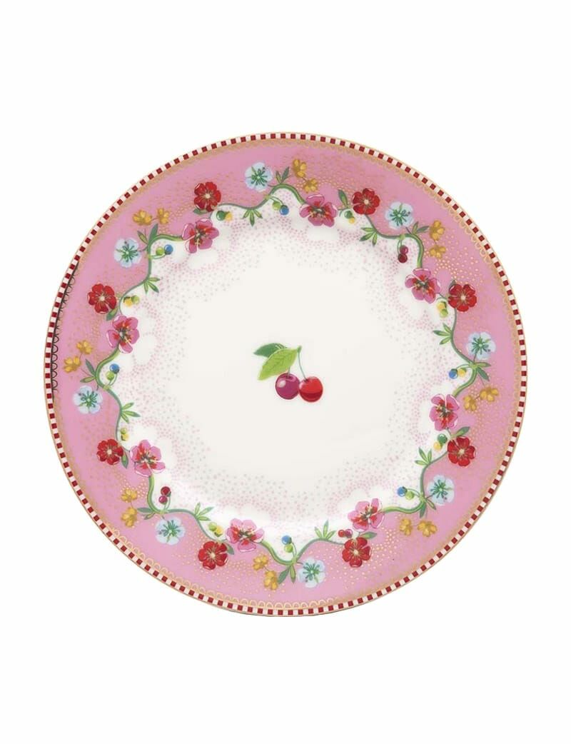 Pip Kirazlı Pembe Kek Tabağı 17 Cm