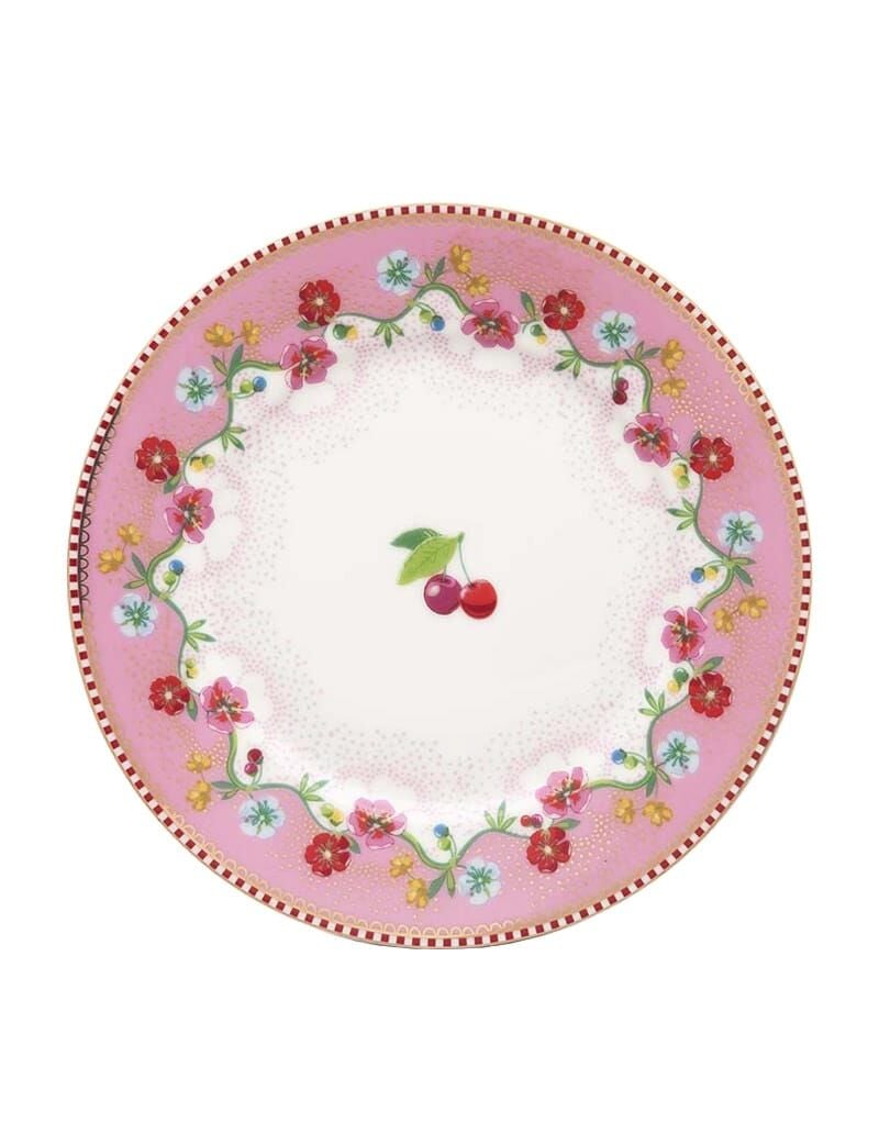 Pip Kirazlı Pembe Kek Tabağı 17 Cm