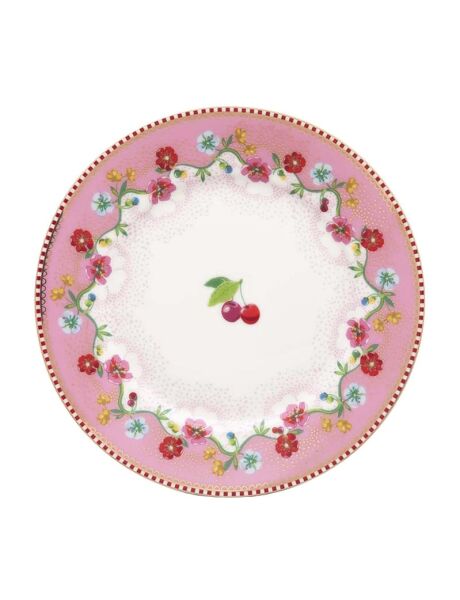 Pip Kirazlı Pembe Kek Tabağı 17 Cm