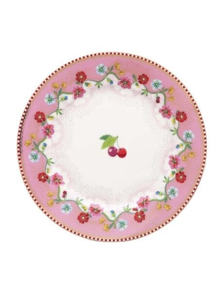 Pip Kirazlı Pembe Kek Tabağı 17 Cm