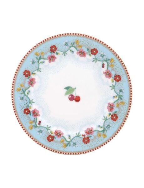 Pip Kirazlı Mavi Kek Tabağı 17 Cm
