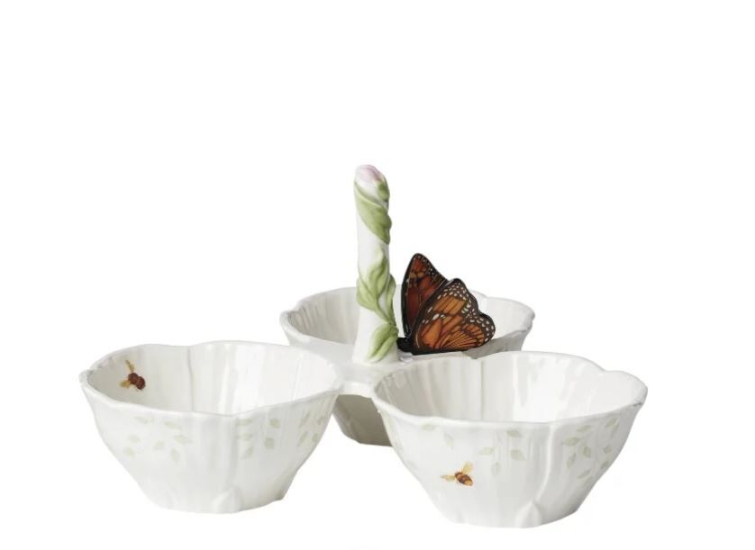 Butterfly Porselen 3 Bölmeli Çerezlik