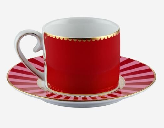 Love Birds Kırmızı/Pembe Madalyon Desenli Kuşlu Kahve Fincanı 125 ml