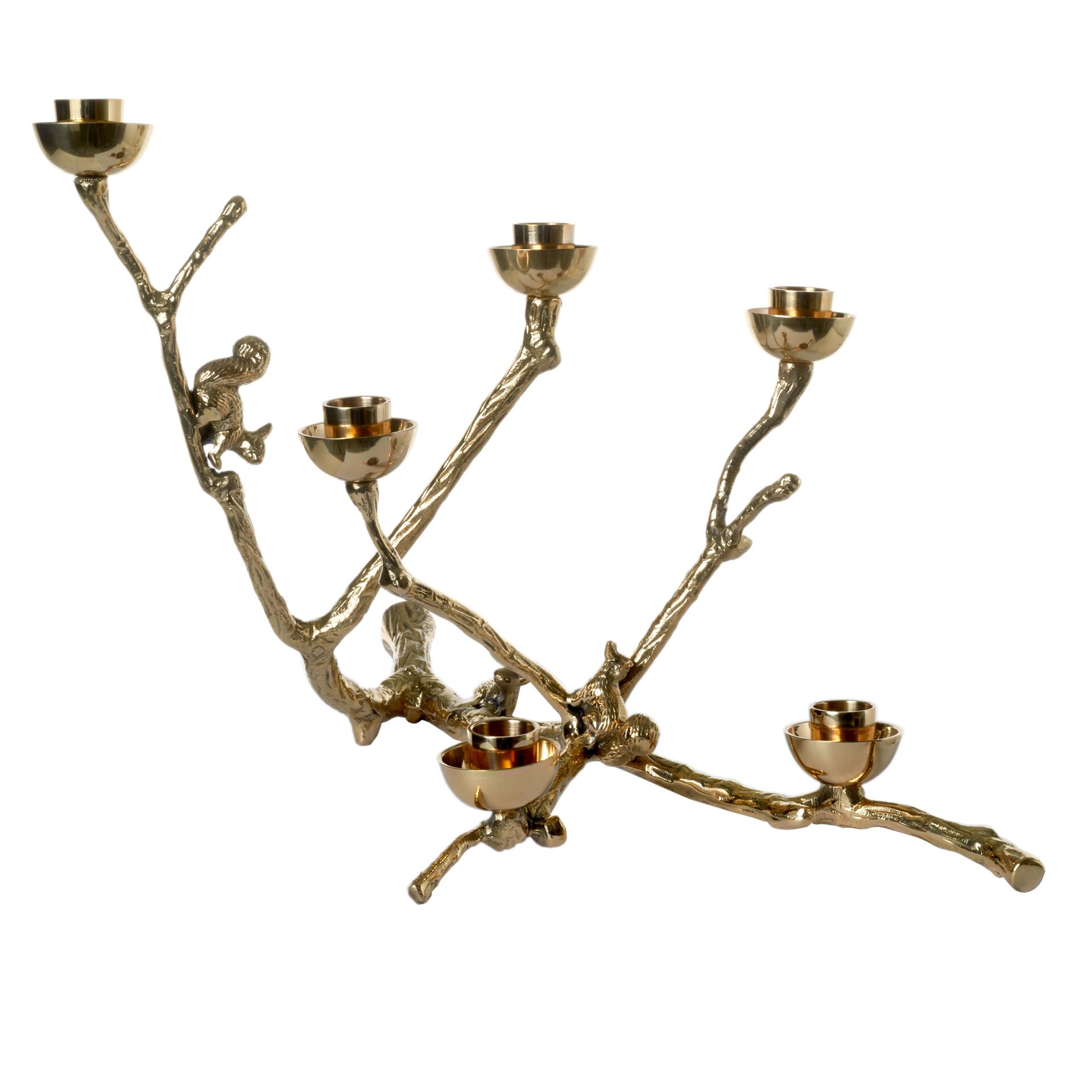 Candle Holder Twiggy With Squirrels Gold