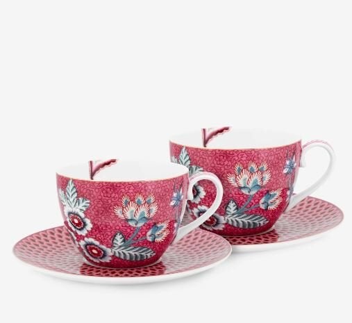 Kırmızı Porselen Çay Fincan Seti 280 ml