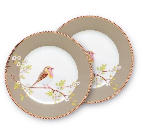 HAKİ KUŞLU TABAK 2'Lİ FLORAL