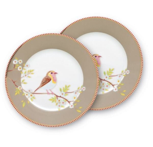 HAKİ KUŞLU TABAK 2'Lİ FLORAL