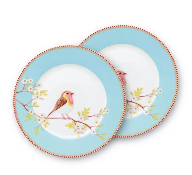 MAVİ KUŞLU TABAK 2'Lİ FLORAL