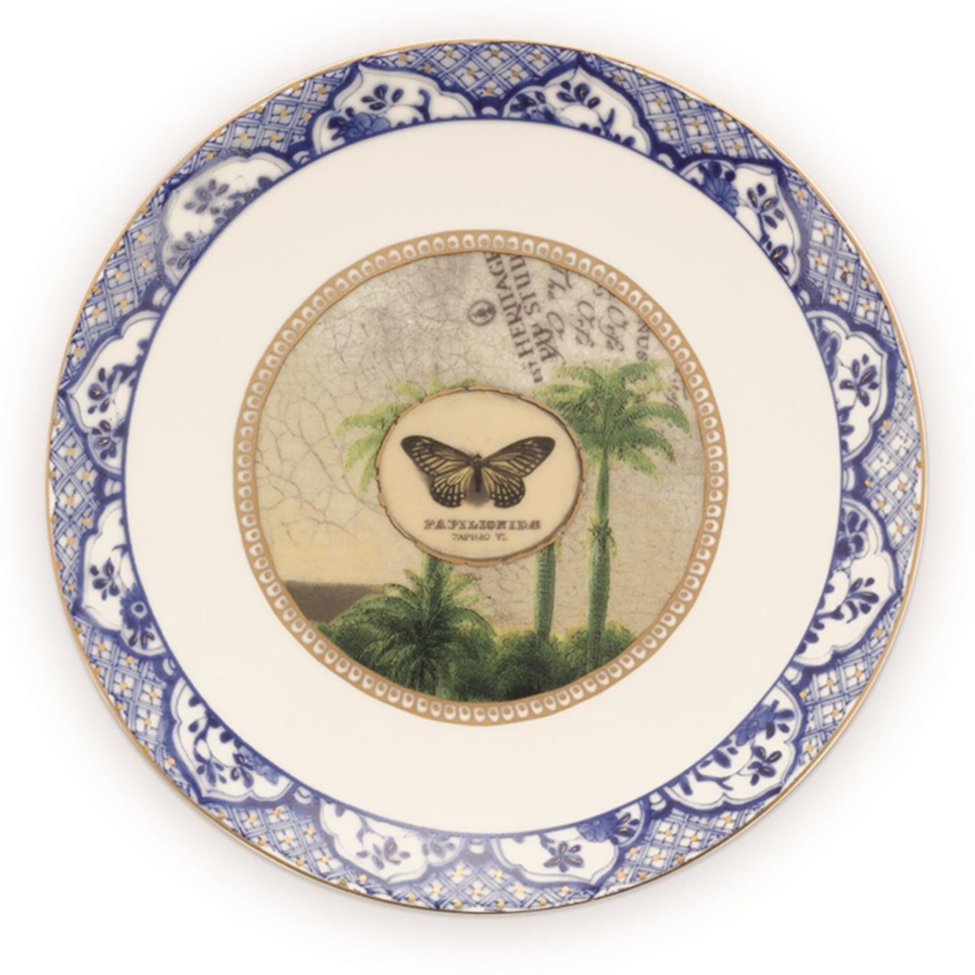 Heritage Kelebekli Mavi Bordürlü Tabak 15 cm