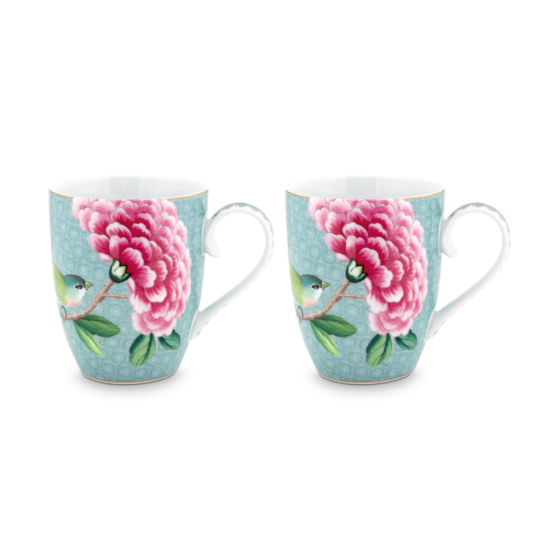 Blushing Birds ikili Mavi Büyük Mug Seti 350 Ml.