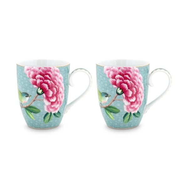 Blushing Birds ikili Mavi Büyük Mug Seti 350 Ml.