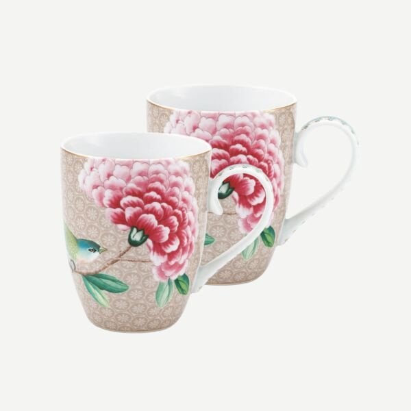 Blushing Birds İkili Haki Büyük Mug Seti 350 ml.