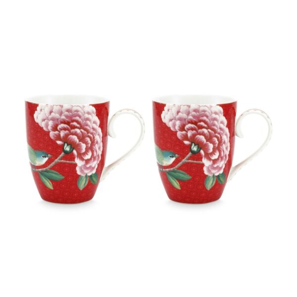 Blushing Birds İkili Kırmızı Büyük Mug Seti 350 ml.