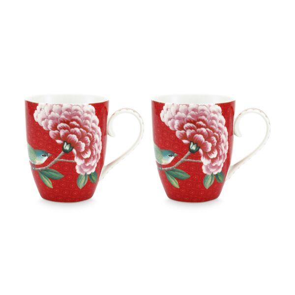 Blushing Birds İkili Kırmızı Büyük Mug Seti 350 ml.