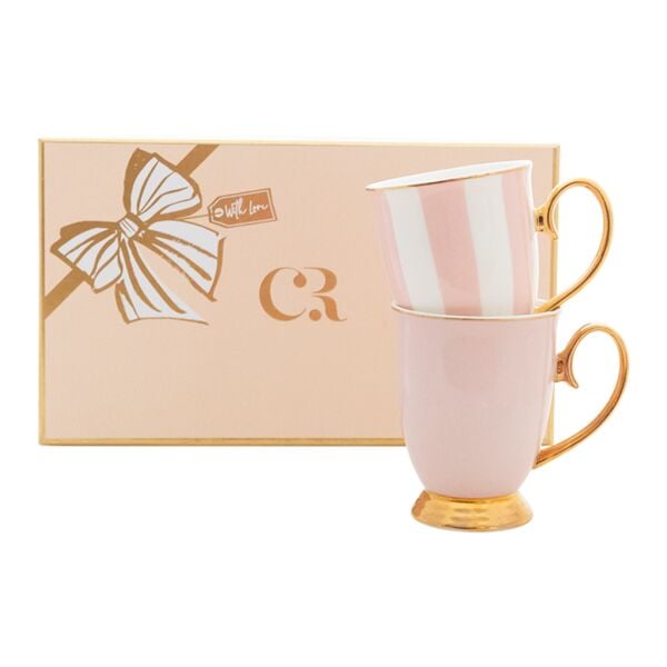 Blush Stripe & Blush Mug Set - Set of 2