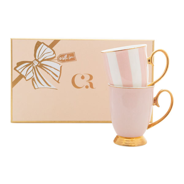 Blush Stripe & Blush Mug Set - Set of 2