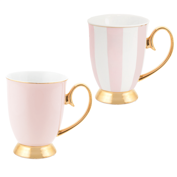 Blush Stripe & Blush Mug Set - Set of 2
